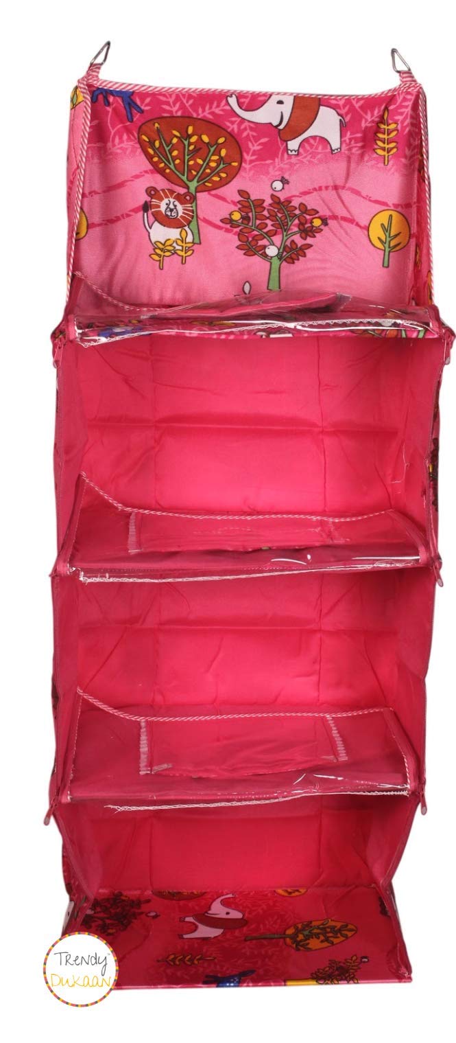 Unique Ideas Kids/Children Foldable 3 Shelf Hanging Wardrobe (Pink Satin) - Image 2