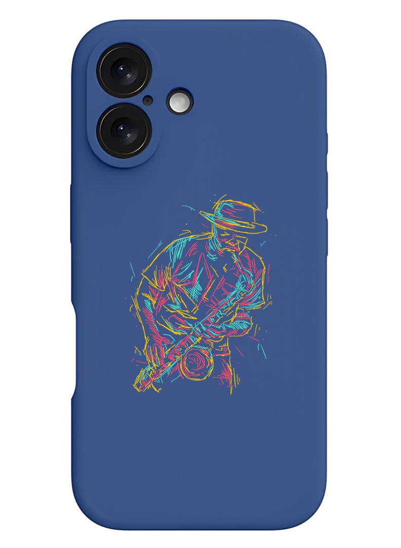 Theodor Protective Slim Fit Case Liquid Silicone Cover with Full Body Protection Anti-Scratch Shockproof Case For Apple iPhone 17 (Blue) Abstract saxophone - Image 1