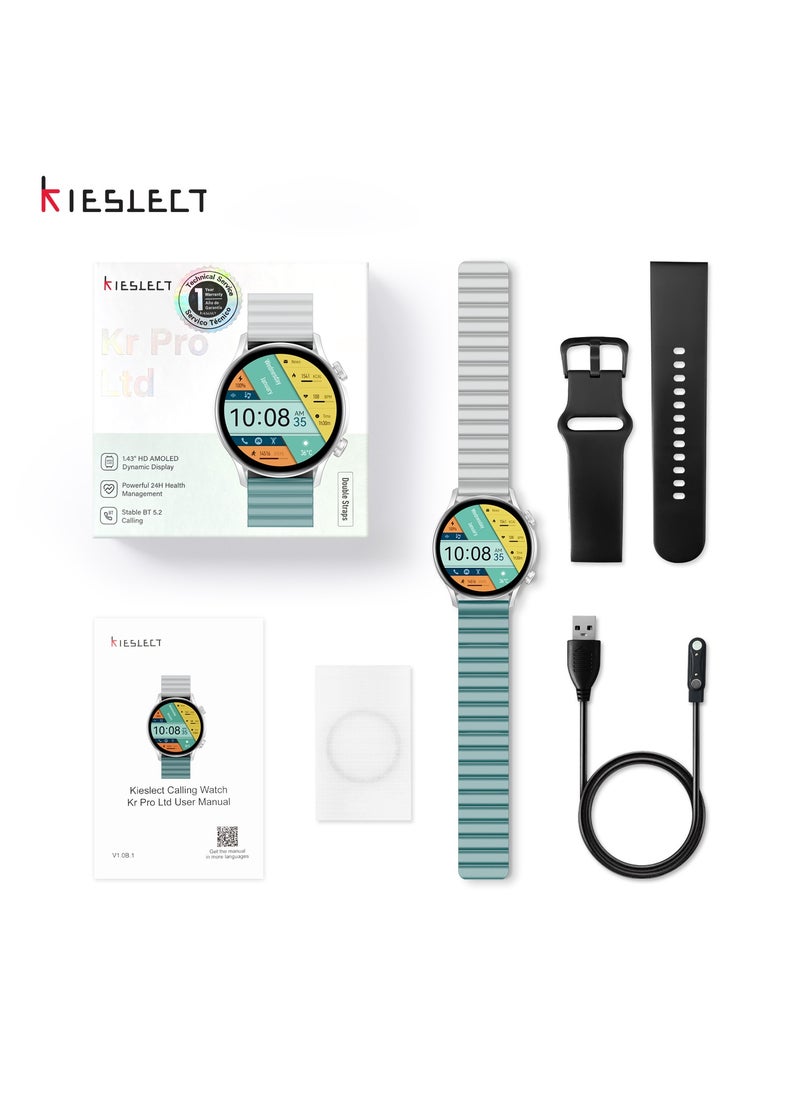 KIESLECT - Smart Calling Watch KR PRO LTD With 1.43'' HD AMOLED Dynamic AOD Display/24H Health Monitor/100-Sport Modes/ Double Straps（Silver) - Image 1