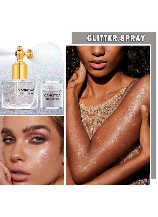 CAHIUYOA - Body Glitter Sprayshimmer Glitter Spray For Hair And Body Face Clothes Nail Artsparkle Highlighter Powder Face Body Glitter Hairspray Makeup For Women Girls Silver - Image 1