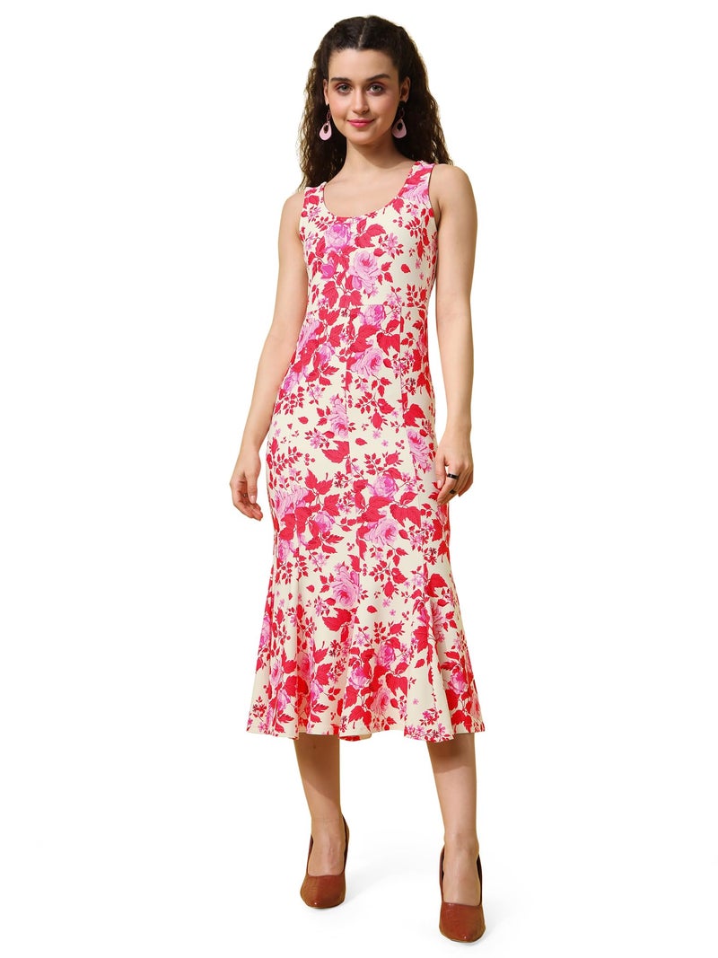 PURVAJA Women’s Mermaid Midi Length Dress (Wini-027-Rosie_Red_X-Large) - Image 1