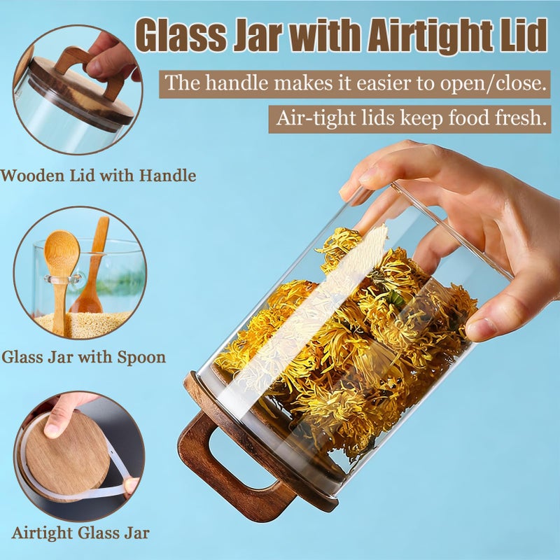 Coriario 24 OZ Glass Jar with Wooden Lid and Spoon Airtight Glass Candy Jars Wide Mouth Clear Glass Coffee Storage Canister Handle Lids for Food Sugar Cookie Tea Decorative - Image 5