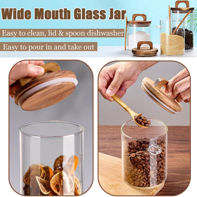 Coriario 24 OZ Glass Jar with Wooden Lid and Spoon Airtight Glass Candy Jars Wide Mouth Clear Glass Coffee Storage Canister Handle Lids for Food Sugar Cookie Tea Decorative - Image 3