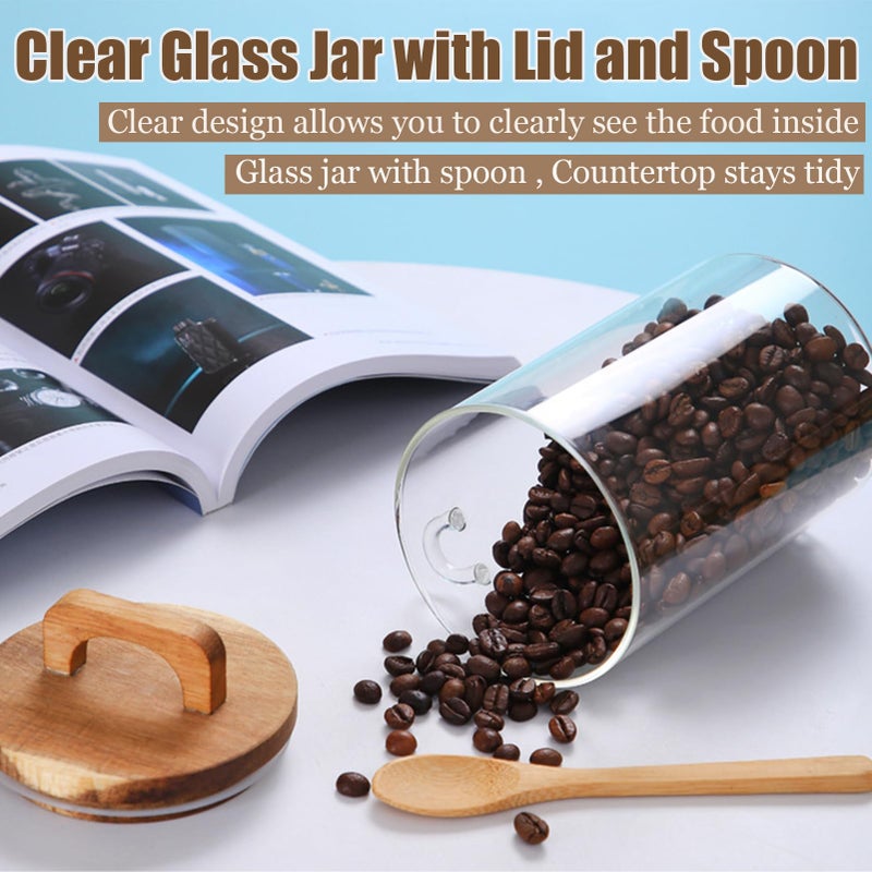 Coriario 24 OZ Glass Jar with Wooden Lid and Spoon Airtight Glass Candy Jars Wide Mouth Clear Glass Coffee Storage Canister Handle Lids for Food Sugar Cookie Tea Decorative - Image 4