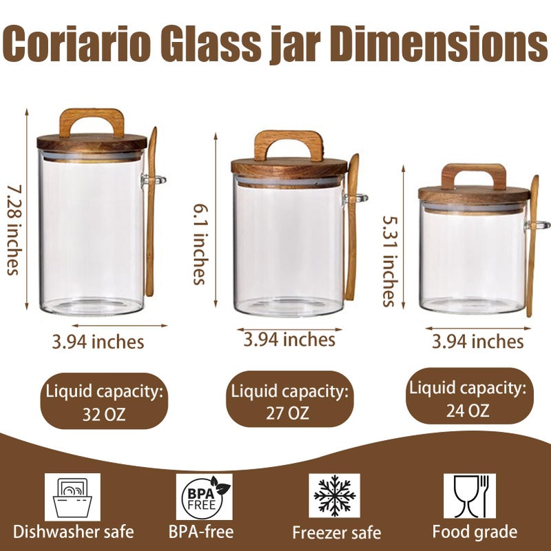 Coriario 24 OZ Glass Jar with Wooden Lid and Spoon Airtight Glass Candy Jars Wide Mouth Clear Glass Coffee Storage Canister Handle Lids for Food Sugar Cookie Tea Decorative - Image 2