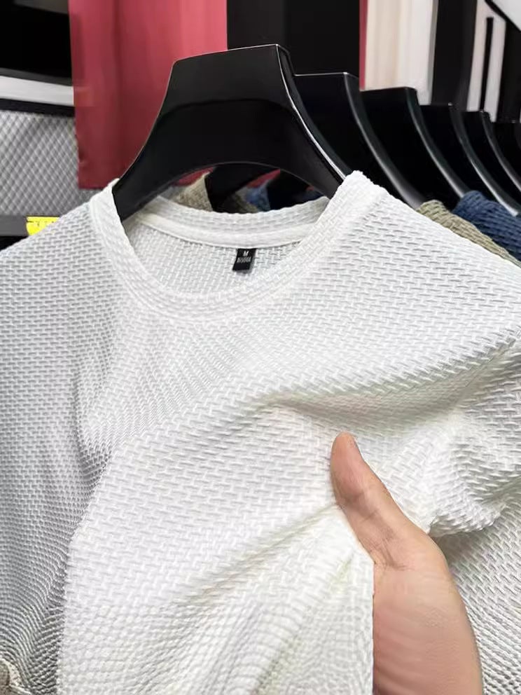 2024 Style Bamboo Mesh Ice Silk T-Shirt Men'S Short-Sleeved Round Neck Elastic Comfortable Cool Half-Sleeved Base-Layer Shirt - Image 4