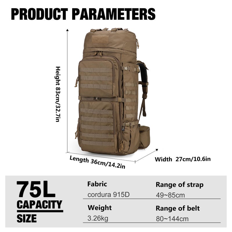 Mardingtop 75L Military Internal Frame Backpack for Men, Cordura Tactical Backpack with Recco for Snowboarding,Hiking,Camping - Image 2