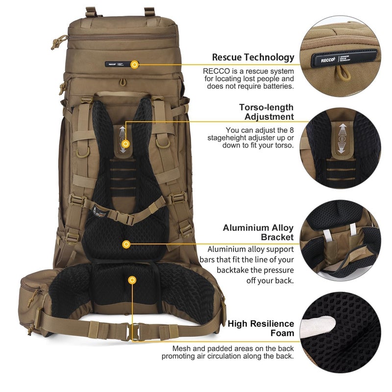Mardingtop 75L Military Internal Frame Backpack for Men, Cordura Tactical Backpack with Recco for Snowboarding,Hiking,Camping - Image 5