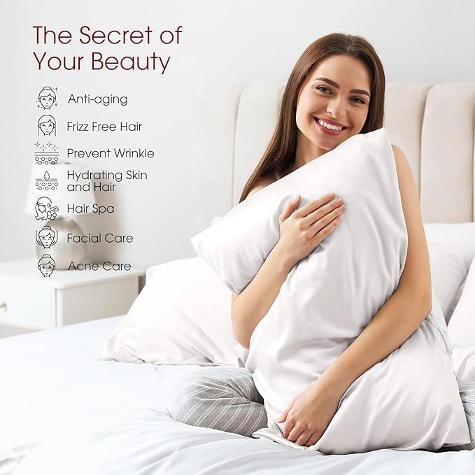 RAGGLE Set of 2 Satin Silk Pillowcase for Hair and Skin Standard Size 18"X 28" with Soft Breathable Smooth Cooling Pillow Covers for Sleeping or Pillow Protector (2, White) - Image 4
