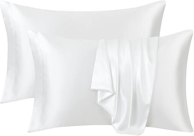 RAGGLE Set of 2 Satin Silk Pillowcase for Hair and Skin Standard Size 18"X 28" with Soft Breathable Smooth Cooling Pillow Covers for Sleeping or Pillow Protector (2, White) - Image 1