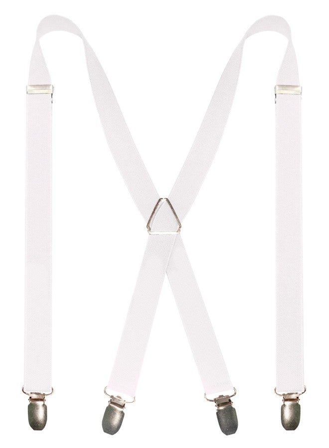 RBOCOTT Mens White Suspender with 4 Clips Adjustable Braces(14) - Image 1