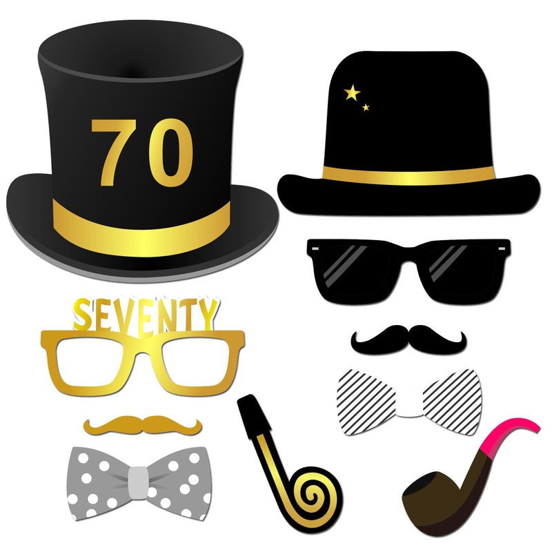 Konsait 70th Birthday Party Photo Booth Props with Stick (50Counts) for Her Him Funny Chic 70th Birthday Black and Gold Decorations, Konsait 70 Happy Birthday Party Favors Supplies for Adults Men and Women - Image 3