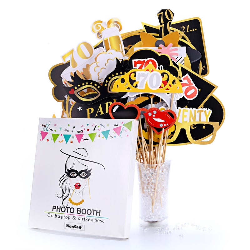 Konsait 70th Birthday Party Photo Booth Props with Stick (50Counts) for Her Him Funny Chic 70th Birthday Black and Gold Decorations, Konsait 70 Happy Birthday Party Favors Supplies for Adults Men and Women - Image 5