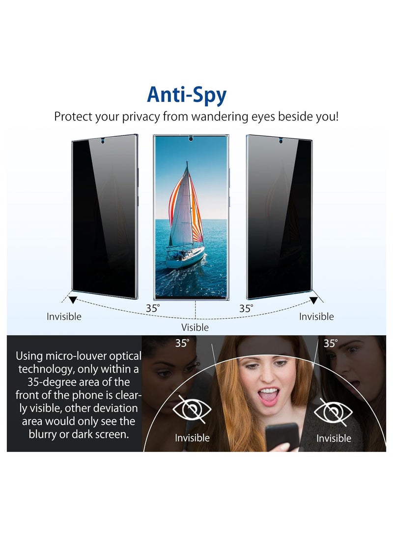 2-Pack HD Full Privacy Anti-Peeping Screen Protector 【Non-Glass】 Auto Alignment, Bubble-Free, Fingerprint ID Support, Full Coverage Anti-Spy Ceramic Film for Samsung Galaxy S23 Ultra - Image 2