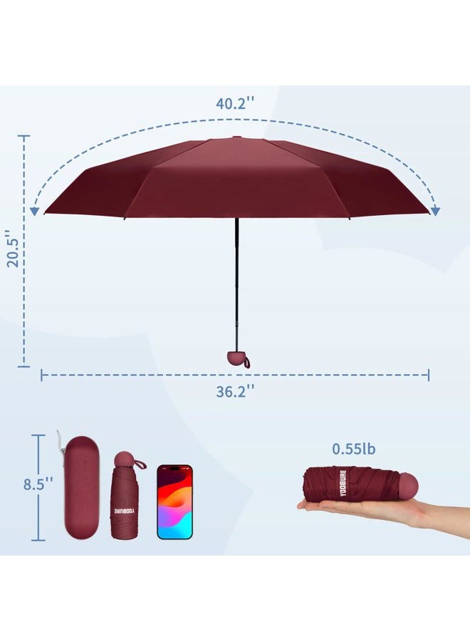Yoobure Travel Umbrella Portable Compact Umbrella, Pocket Mini Umbrella for Purse UV Umbrella, Umbrellas for Rain Small Umbrella for Backpack, Sun Umbrella with Case Folding Umbrella for Kids Women, - Image 2
