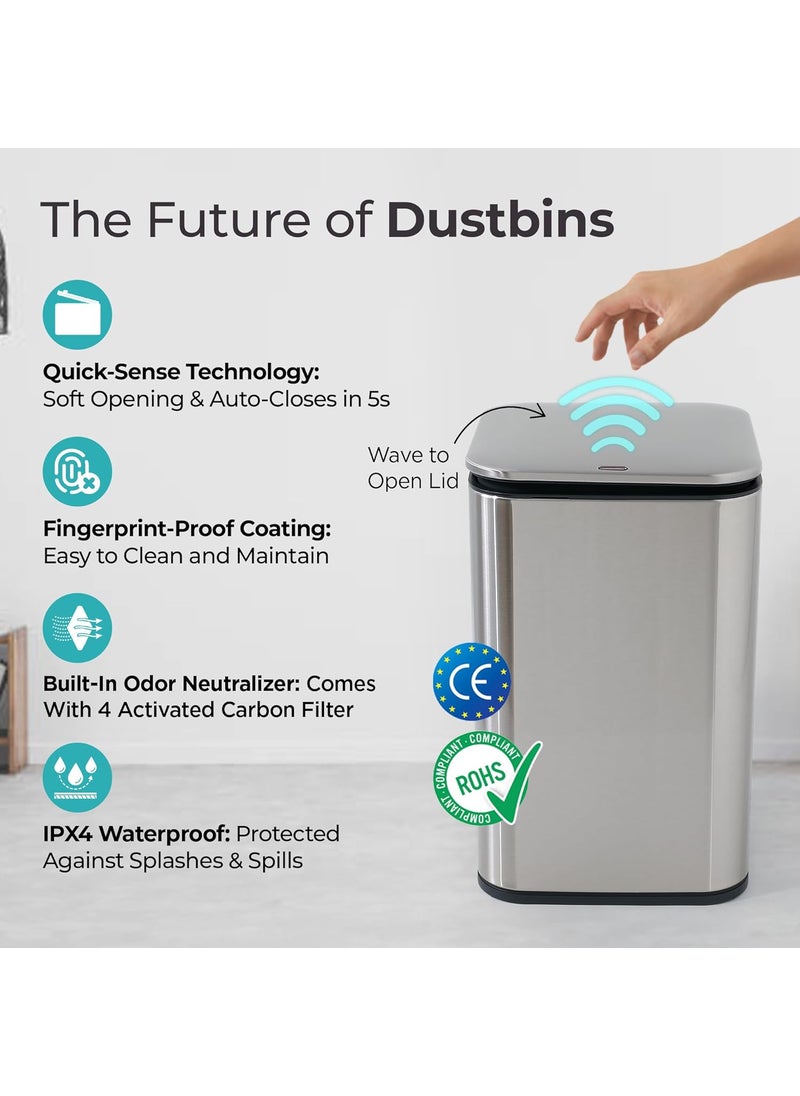 The Better Home The Better Home 15L Dustbin For Kitchen 1 Yr Warranty Dustbin For Bathroom 40cm Automatic Smart Sensor Dustbin For Bedroom Steel Dustbin With Lid Dustbin For Office Garbage Bin Silver  - Image 2