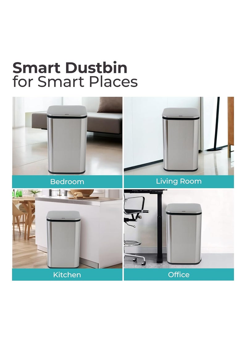 The Better Home The Better Home 15L Dustbin For Kitchen 1 Yr Warranty Dustbin For Bathroom 40cm Automatic Smart Sensor Dustbin For Bedroom Steel Dustbin With Lid Dustbin For Office Garbage Bin Silver  - Image 4