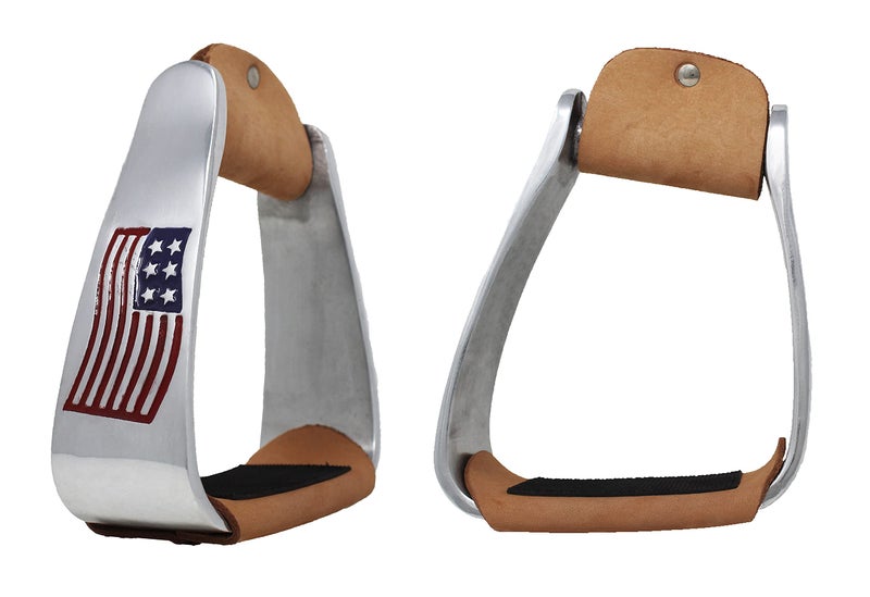 ProRider ProRider Horse Western Roper Stirrup Saddle Sloped Angled Stirrups Aluminum USA Flag 5199