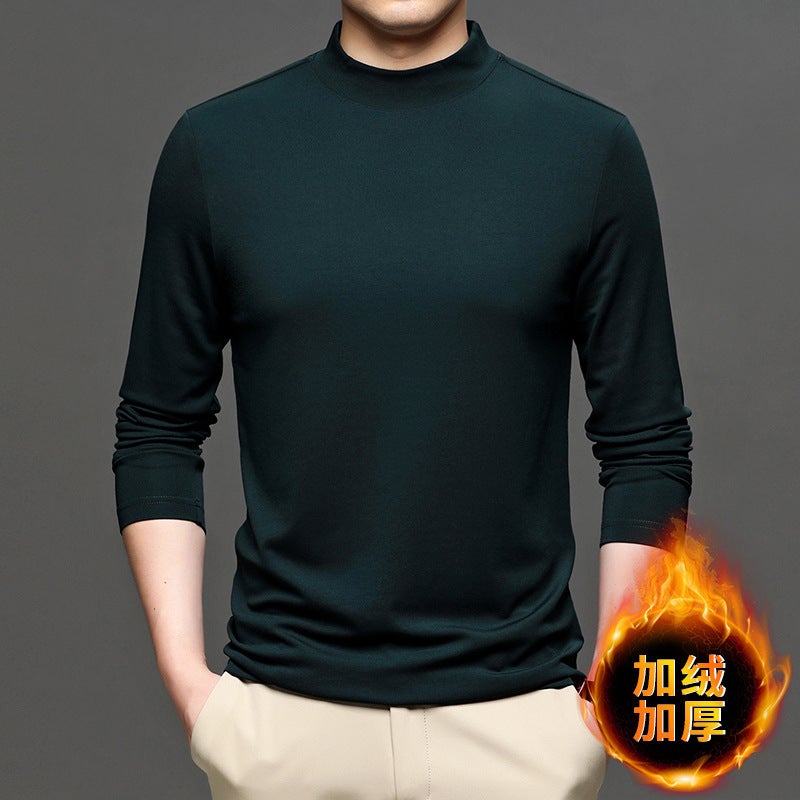 Winter New Men'S Velvet T-Shirt Color With Mulberry Silk Semi-High Collar Thick Base Shirt Casual Men'S 2024 - Image 1