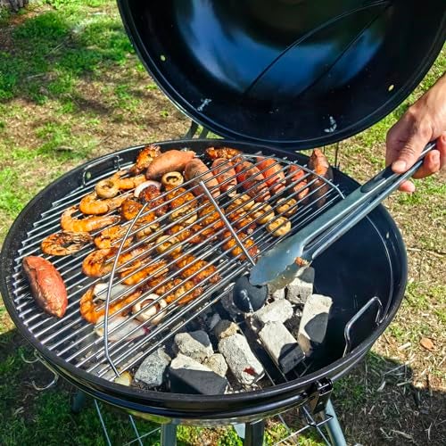 GRILLJOB شواية GRILLJOB 22" من الفولاذ المقاوم للصدأ 304 مع شبكة شواية قابلة للطي 22 بوصة - شواية فحم مع شبكة طهي ذات منطقتين، فتحة كبيرة، دوران سهل، مثالية للتخييم والطهي في الفناء الخلفي - Image 5