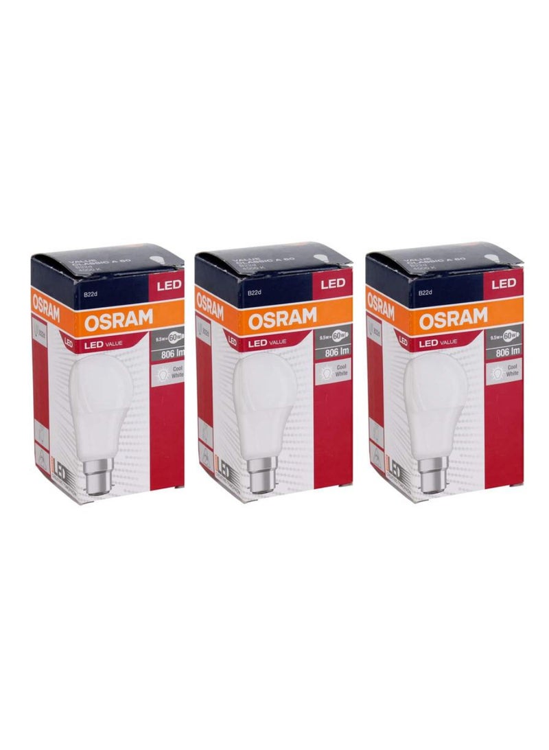Osram LED Bulb Pack 9.5W Frosted Day Light 3Pcs
