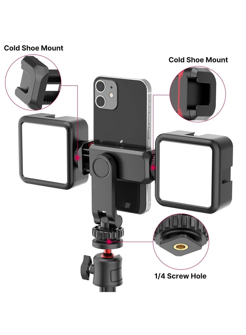 Phone Tripod Mount, Adjustable Clamp with 2 Cold Shoe Mounts, 360° Rotation, Compatible with Samsung Galaxy, iPhone, Sony, Canon, and Gimbals - Image 2