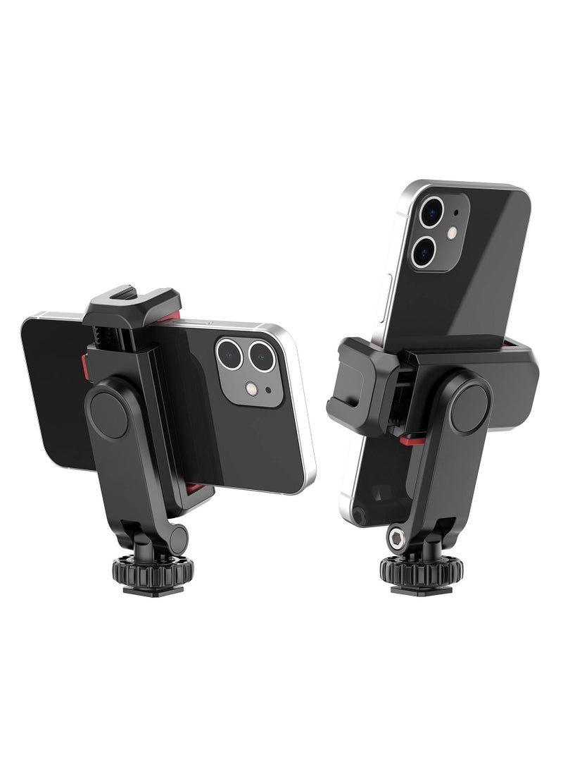 Phone Tripod Mount, Adjustable Clamp with 2 Cold Shoe Mounts, 360° Rotation, Compatible with Samsung Galaxy, iPhone, Sony, Canon, and Gimbals - Image 1
