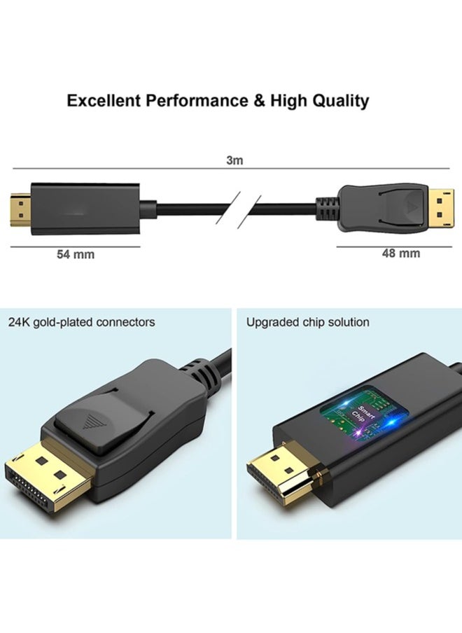 ماركة غير محددة - أساسيات كابل عرض DisplayPort إلى HDMI، أحادي الاتجاه، 4k@30 هرتز، 1920x1200، 1080p، مقابس مطلية بالذهب، أسود - Image 1