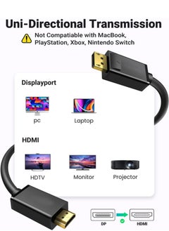 ماركة غير محددة أساسيات كابل عرض DisplayPort إلى HDMI، أحادي الاتجاه، 4k@30 هرتز، 1920x1200، 1080p، مقابس مطلية بالذهب، أسود  - Image 4