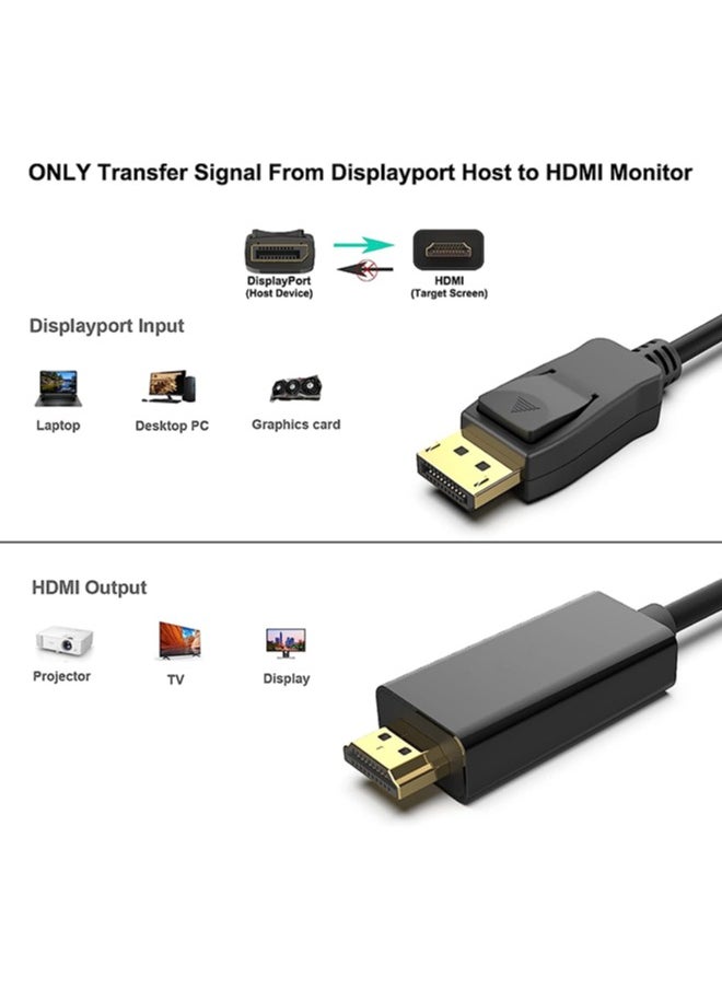 ماركة غير محددة - أساسيات كابل عرض DisplayPort إلى HDMI، أحادي الاتجاه، 4k@30 هرتز، 1920x1200، 1080p، مقابس مطلية بالذهب، أسود - Image 1