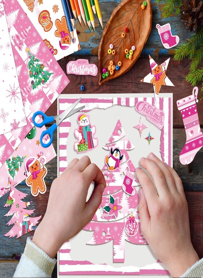 Konsait 24 Sheets Christmas Scrapbook Paper 12x12 Double Sided Pink Christmas Pattern Paper Xmas Decorative Papers Xmas Cardstock Pad Origami Papers for Card Making Scrapbook Supplies - Image 4