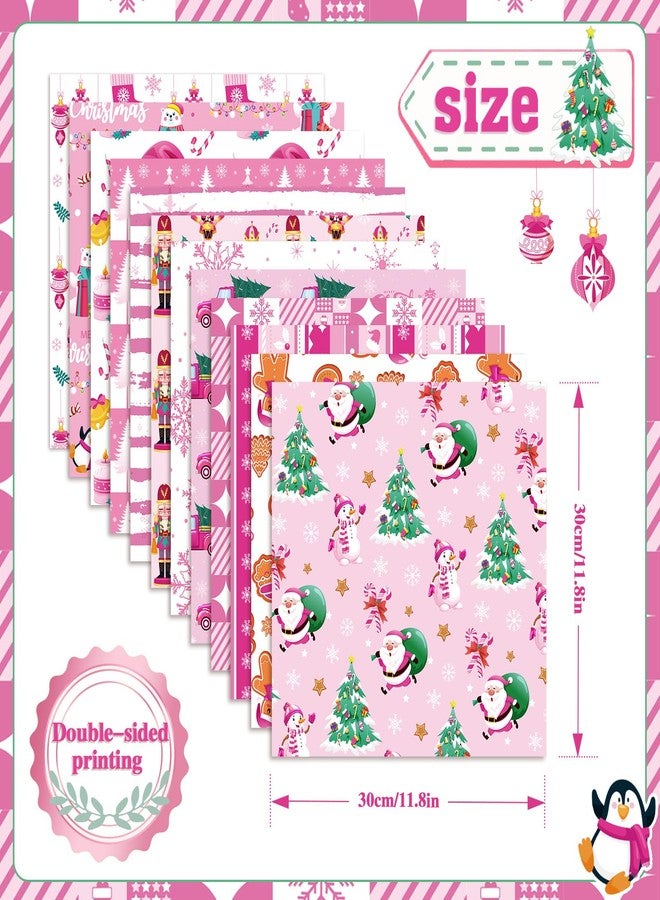 Konsait 24 Sheets Christmas Scrapbook Paper 12x12 Double Sided Pink Christmas Pattern Paper Xmas Decorative Papers Xmas Cardstock Pad Origami Papers for Card Making Scrapbook Supplies - Image 3