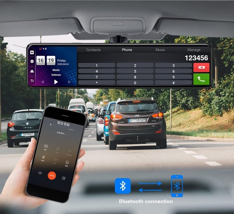 AUSHA® Dash Camera for Car Front and Rear with 12 Inch Touch Mirror Screen, Android 8.1, WiFi, GPS, Bluetooth, G Sensor, Motion Detection Night Vision and 256gb Tf Card Support - Image 4