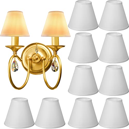 Riakrum Set of 10 Small Lamp Shade Chandelier Shades Burlap Clip on Lamp Shade 3" x 6" x 5" Rustic Barrel Fabric Lampshade Cover for Table Chandelier Wall Lamp (White) - Image 1
