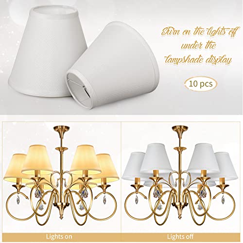 Riakrum Set of 10 Small Lamp Shade Chandelier Shades Burlap Clip on Lamp Shade 3" x 6" x 5" Rustic Barrel Fabric Lampshade Cover for Table Chandelier Wall Lamp (White) - Image 5