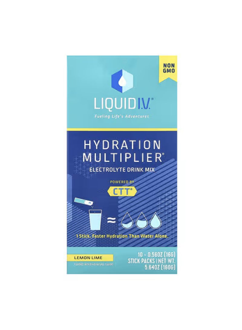 Hydration Multiplier®, Electrolyte Drink Mix, Lemon Lime, 10 Stick Packs, 0.56 oz (16 g) Each
