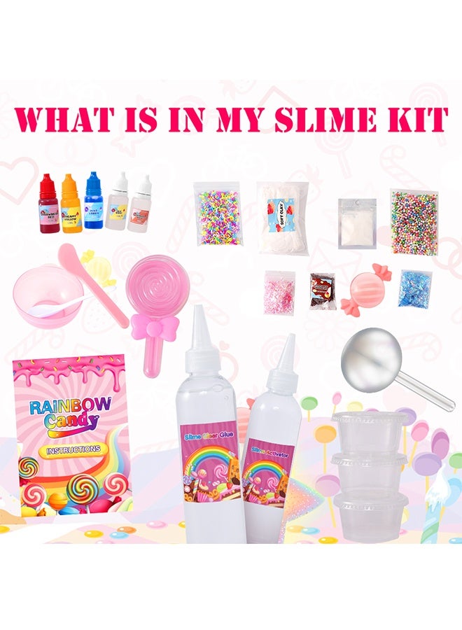 بيوينتي مجموعة صنع سلايم حلوى قوس قزح للأطفال - مجموعة سلايم زبدة السحابة الرقيقة مع غراء شفاف ومنشط وحلوى - هدايا ألعاب حسية ملونة للحفلات وأنشطة الأطفال - Image 2