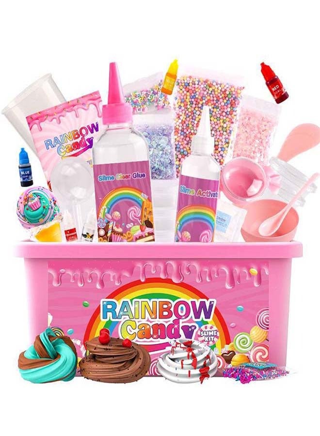 بيوينتي مجموعة صنع سلايم حلوى قوس قزح للأطفال - مجموعة سلايم زبدة السحابة الرقيقة مع غراء شفاف ومنشط وحلوى - هدايا ألعاب حسية ملونة للحفلات وأنشطة الأطفال - Image 1