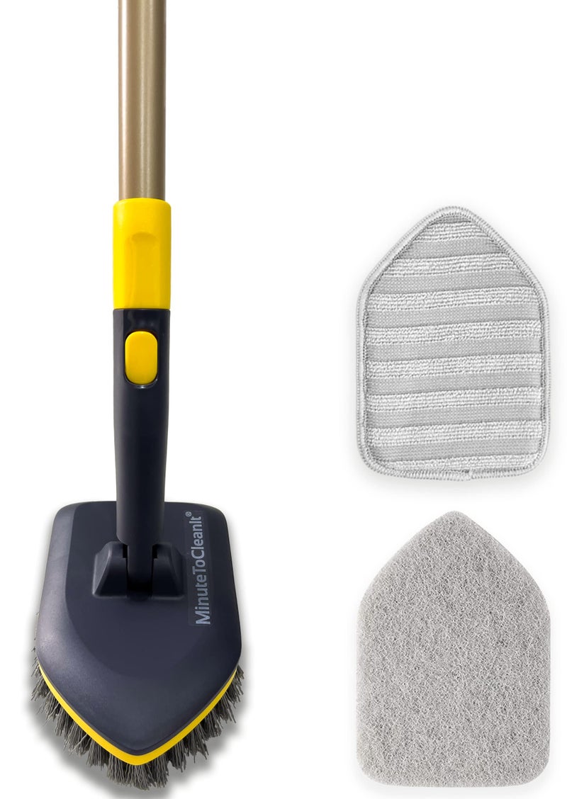 MinuteToCleanIt Bathroom Floor Cleaning Brush and Scrubber Combo 180 Degree Movement, with Extendable & Detachable Handle for Multipurpose Cleaning Like Toilet Kitchen Bathroom, Yellow - Image 1