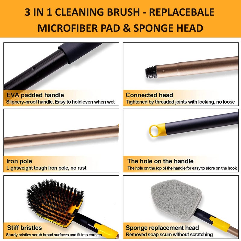 MinuteToCleanIt Bathroom Floor Cleaning Brush and Scrubber Combo 180 Degree Movement, with Extendable & Detachable Handle for Multipurpose Cleaning Like Toilet Kitchen Bathroom, Yellow - Image 3