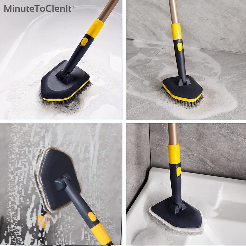 MinuteToCleanIt Bathroom Floor Cleaning Brush and Scrubber Combo 180 Degree Movement, with Extendable & Detachable Handle for Multipurpose Cleaning Like Toilet Kitchen Bathroom, Yellow - Image 5