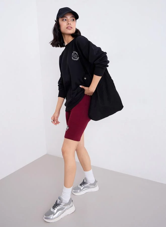 Styli Women Burgundy Printed Cycling Shorts