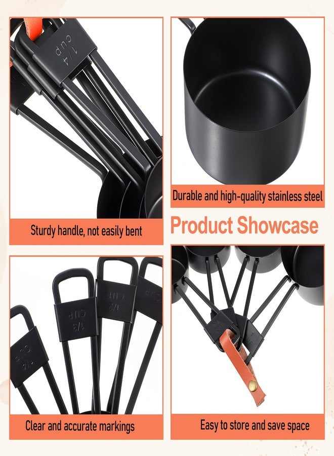 Xosjska 9 PCS Black Stainless Steel Measuring Cups and Spoons Set, Nesting Metal Measuring Cup with Ring Connector for Liquid and Dry Ingredients, Cooking and Baking (Black) - Image 4