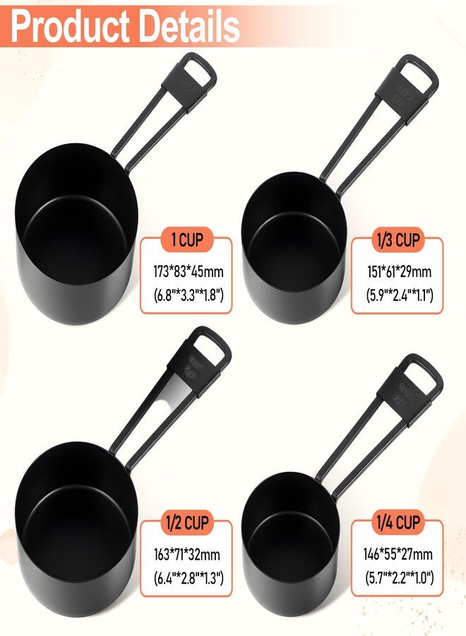 Xosjska 9 PCS Black Stainless Steel Measuring Cups and Spoons Set, Nesting Metal Measuring Cup with Ring Connector for Liquid and Dry Ingredients, Cooking and Baking (Black) - Image 2