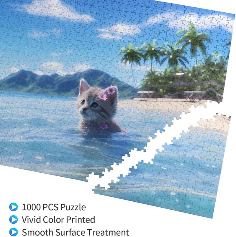Phayah 1000 قطعة لغز صورة القطط الصغيرة تسبح للبالغين ديكور المنزل 29.5 × 19.7 بوصة - Image 3