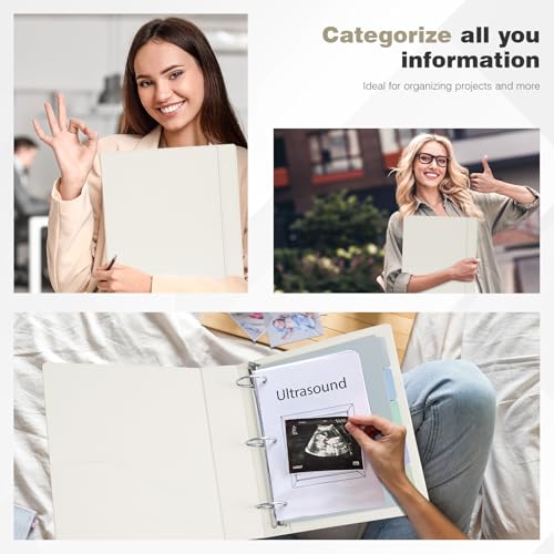 Ospelelf Vintage Hardcover 3 Ring 2 inch Leather Binder, Professional Binders Organizer Suitable for Letter Size Documents, Binder Dividers with Tabs, Beige - Image 4