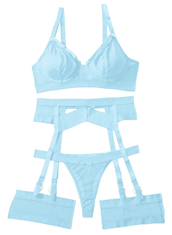 Women Lingerie Sets with Garter Belt 4 Pieces Lace Teddy Babydoll Bodysuit MG06 - Image 1