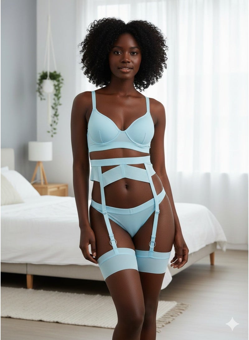 أطقم ملابس داخلية نسائية مع حزام جارتير 4 قطع من الدانتيل تيدي بيبي دول بودي سوت MG06 - Image 2