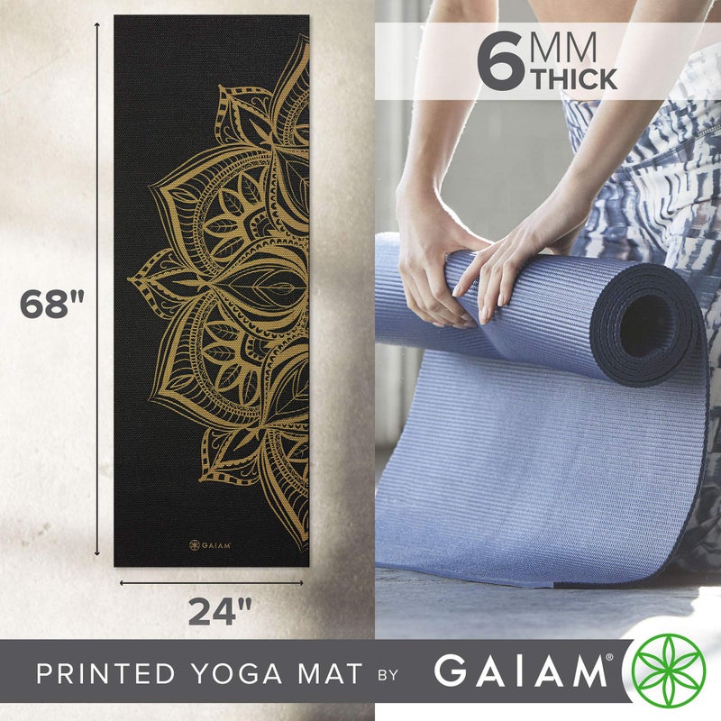 Gaiam حصيرة يوغا غايايم مطبوعة فاخرة سميكة جداً غير قابلة للانزلاق للتمارين واللياقة البدنية لجميع أنواع اليوغا، بيلاتس وتمارين الأرض، ميدالية برونزية معدنية، 6 مم، 68"L x 24"W x 6 مم سميك - Image 3