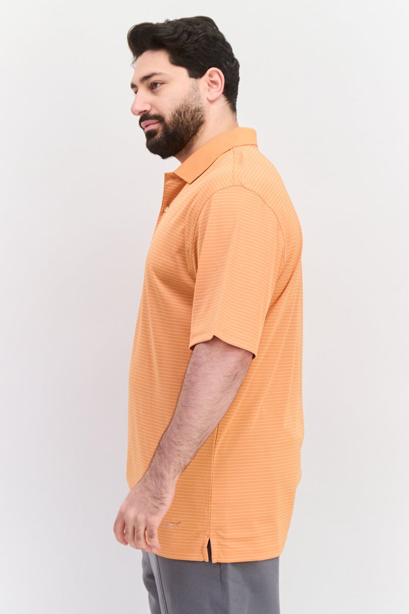 Greg Norman Men Sportswear Fit Training Stripe Polo Shirt, Orange - Image 3
